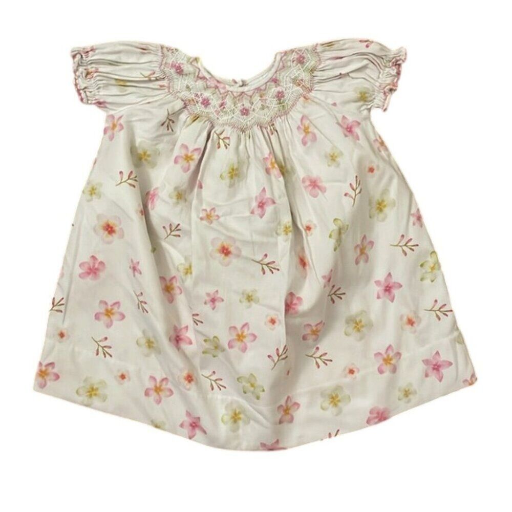 Lulu Bebe Floral Smocked Cotton Dress Baby Girl Size 24 Months